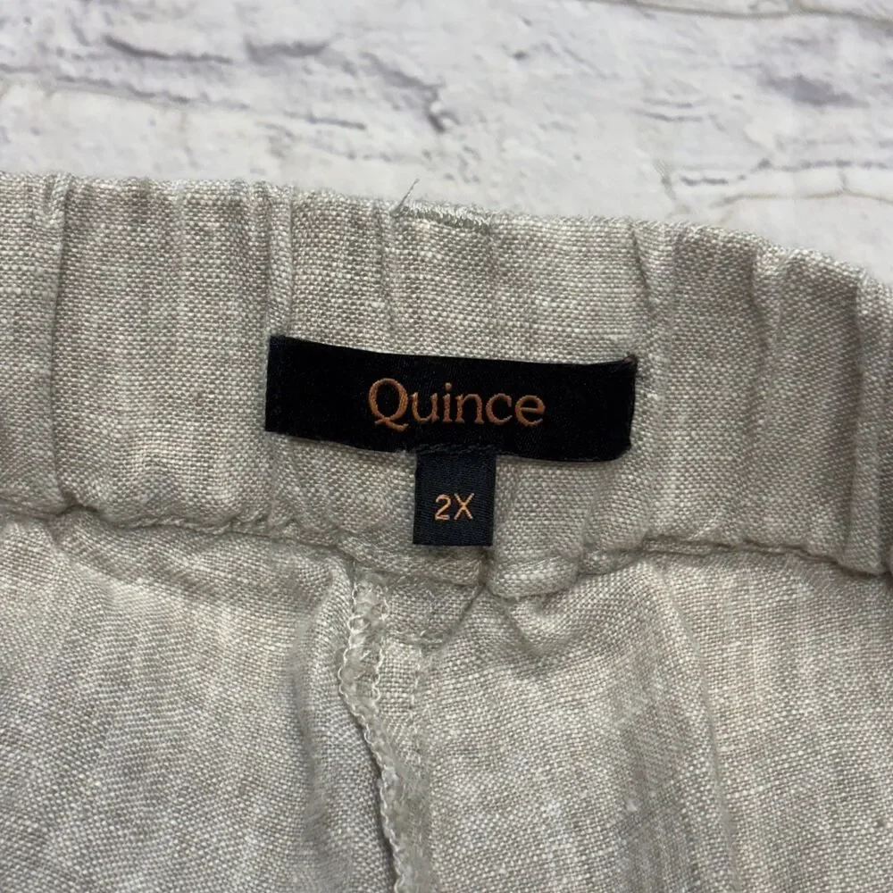 Quince Women Wide Leg 100% Linen Crop Pants Size 2X Beige D127 -22